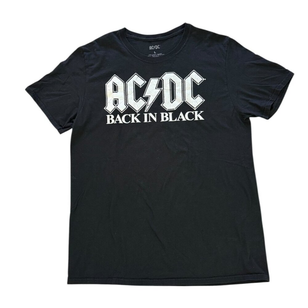 AC/DC Back In Black Graphic Tee T-Shirt Band Size L‎ Mens 100% Cotton Top Unisex
